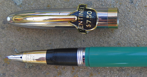 SHEAFFER SENTINEL DELUX SNORKEL SET IN GREEN WITH MED TRIUMPH TWO TONE 14K NIB